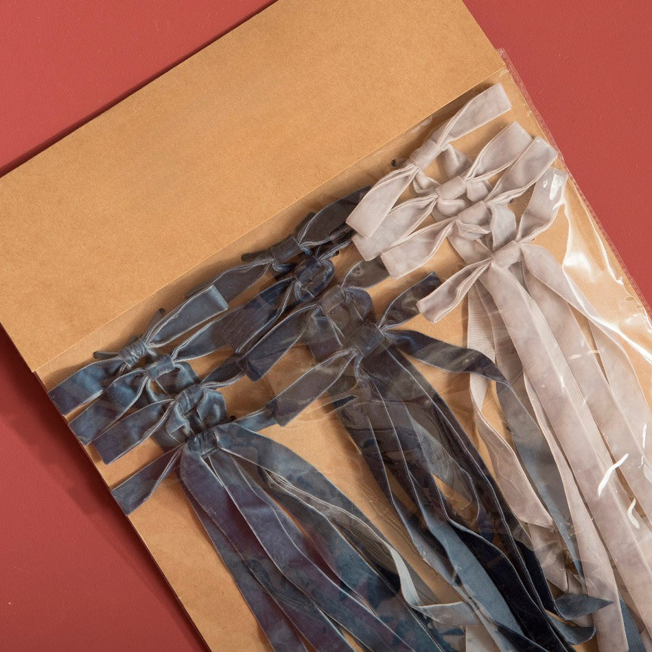 Velvet Longtail Bow Set - Blues