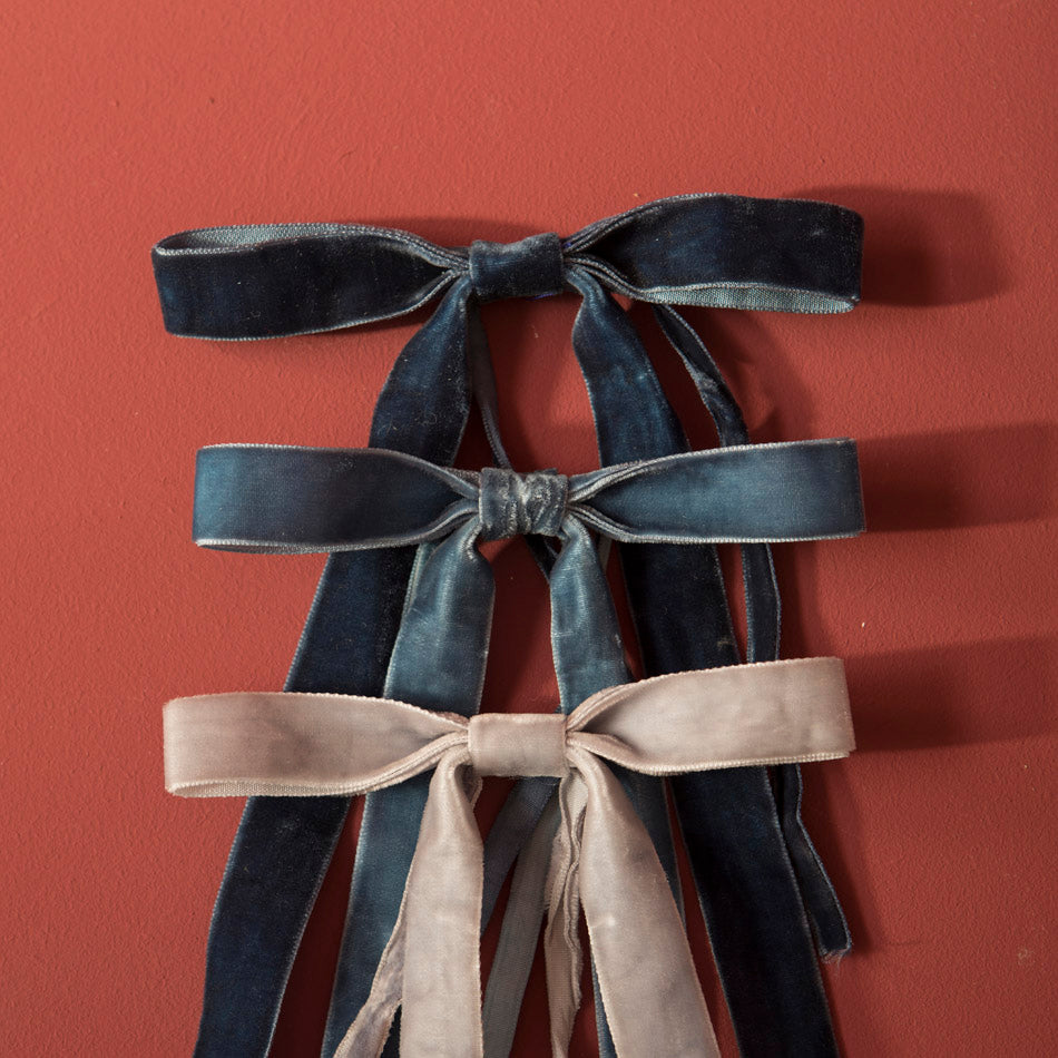 Velvet Longtail Bow Set - Blues