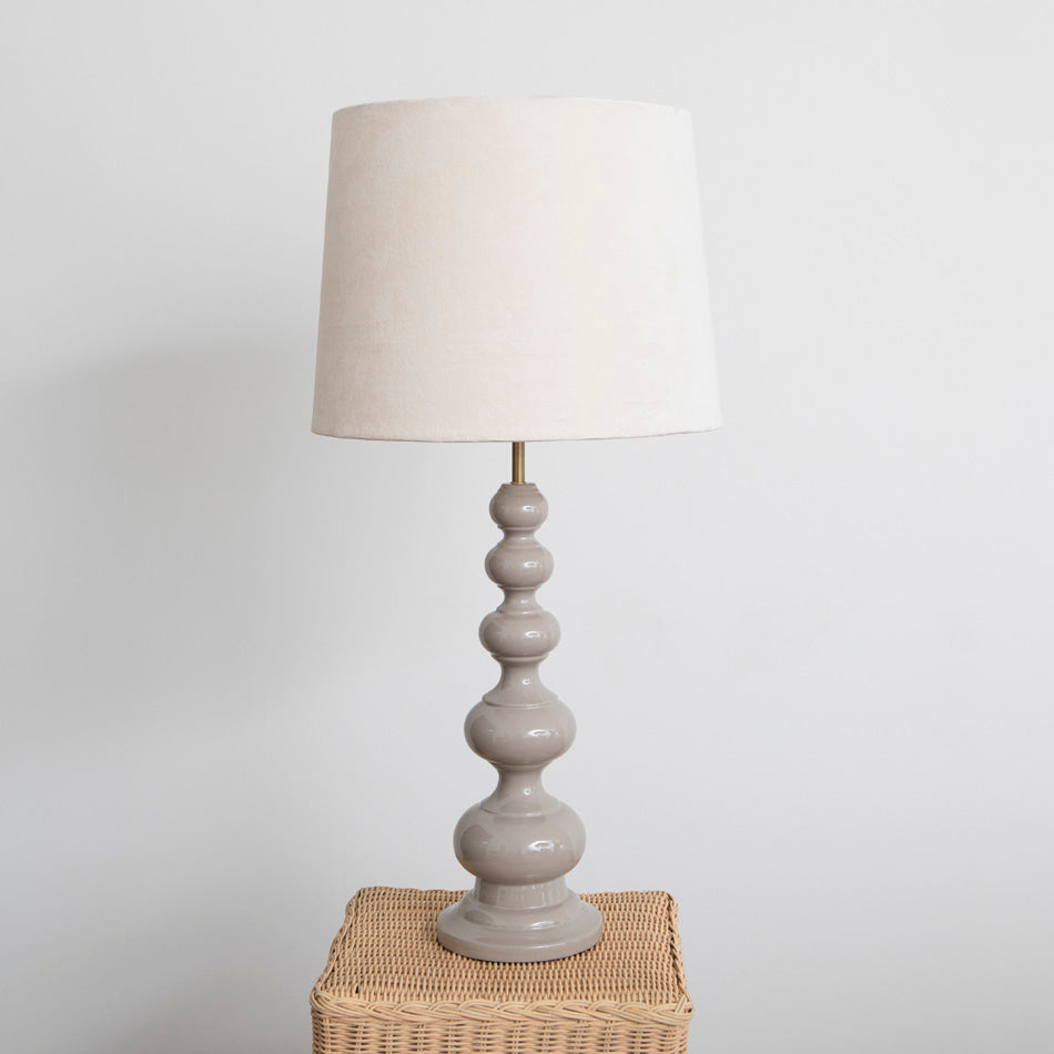 Wooden Bobbin Table Lamp - Taupe