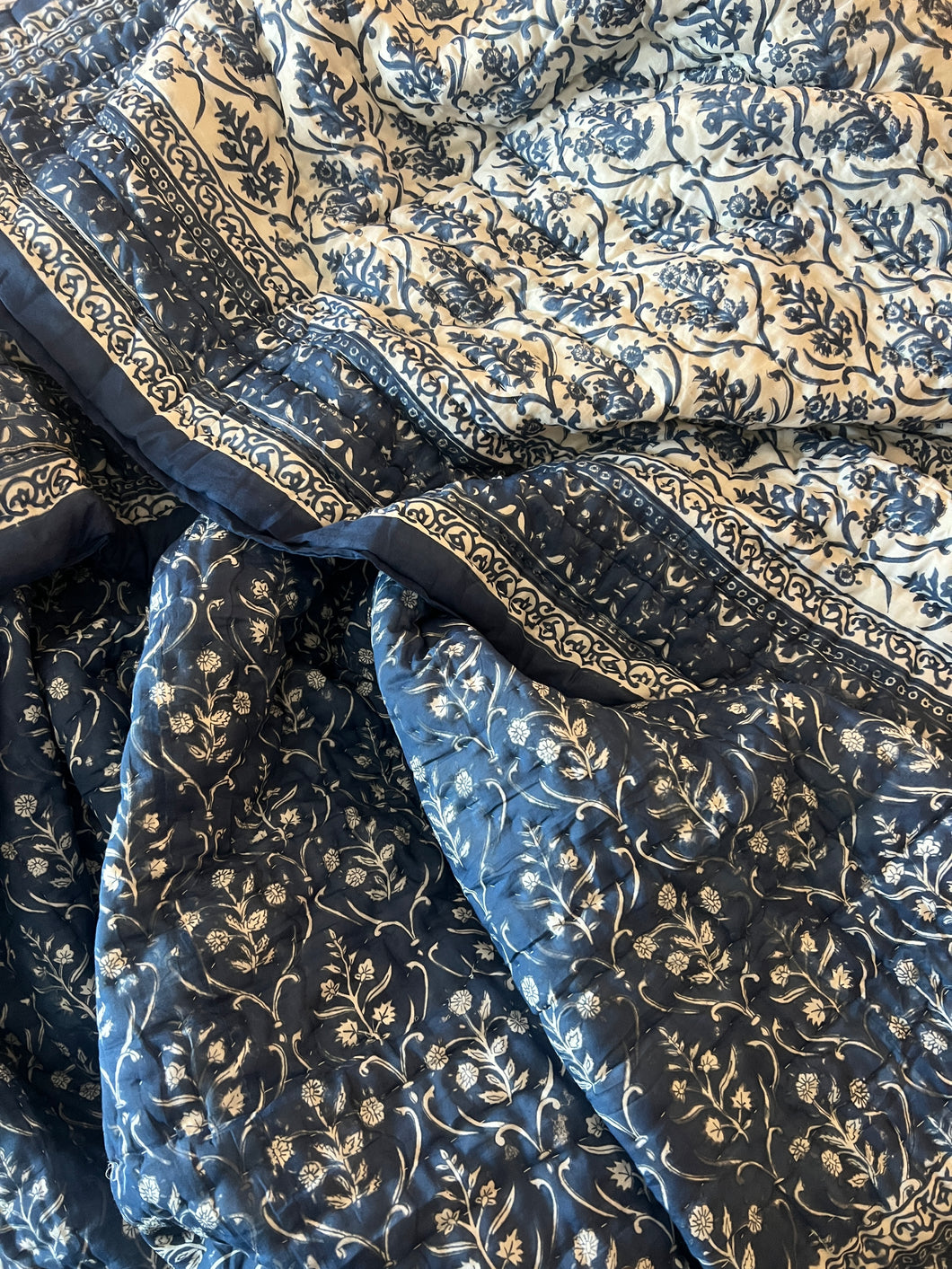 Blue & White Jaipur Cotton Quilt - King