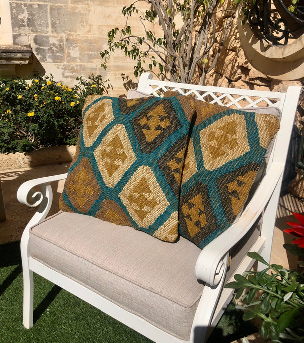 Indian Turquoise Jute Cushion 50x50cm